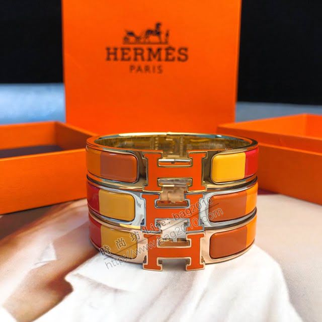 Hermes首飾品 愛馬仕對版CLIC琺瑯彩H手鐲 Hermes情侶款高版本手鐲手環  zgh1586